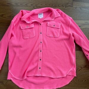 Aerie pink button up longsleeve waffle shirt